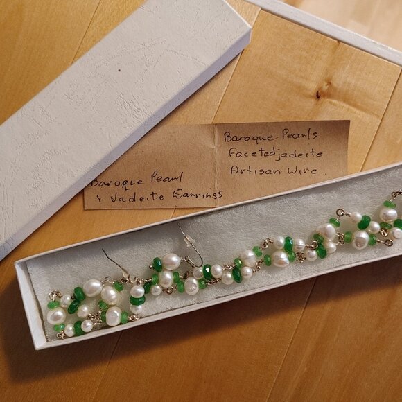 ***SOLD***BAROQUE PEARL NECKLACE/EARRING SET WITH FACETED JADEITE - Picture 1 of 1